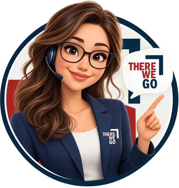 GROVE, the There We GO concierge, pointing to the There We GO logo